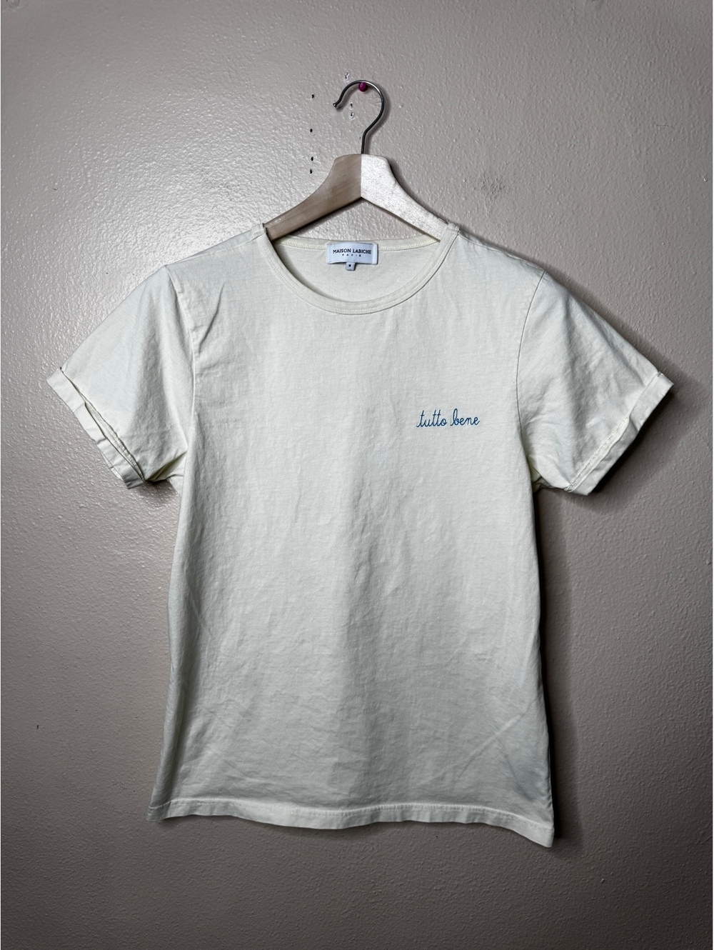 Maison Labiche Paris T-shirt Men's Medium Yellow Crewneck Tutto Bene